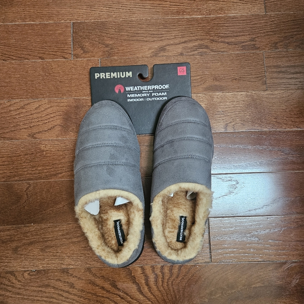 Weatherproof grey memory foam slippers
